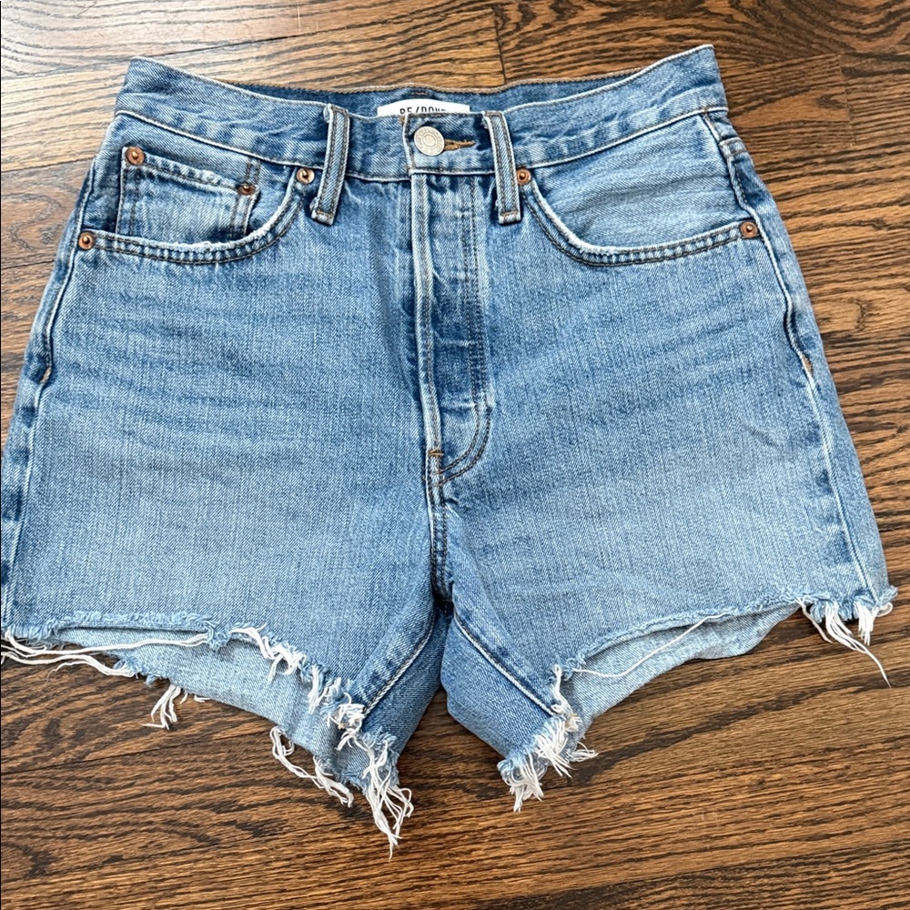 Re/Done vintage Blue High-Rise Cutoff Denim Shorts